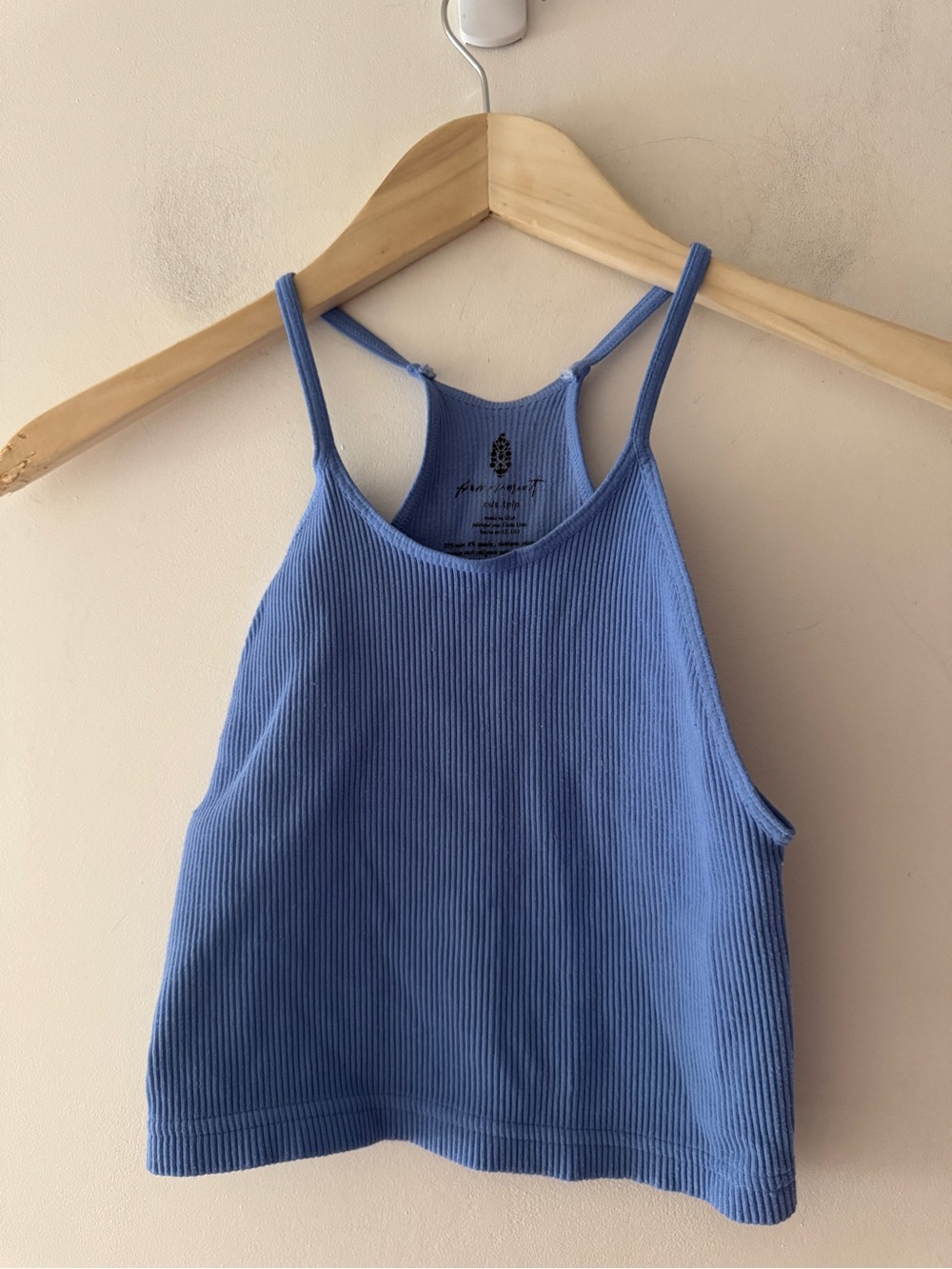 Free People Happiness Runs Crop Ribbed Tank Periwinkle Blue